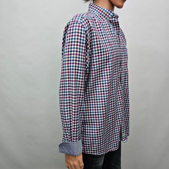 JOHNSTON & MURPHY Shirt Men XL Contrast Flip Cuff Gingham check Multicolor - Picture 9 of 13